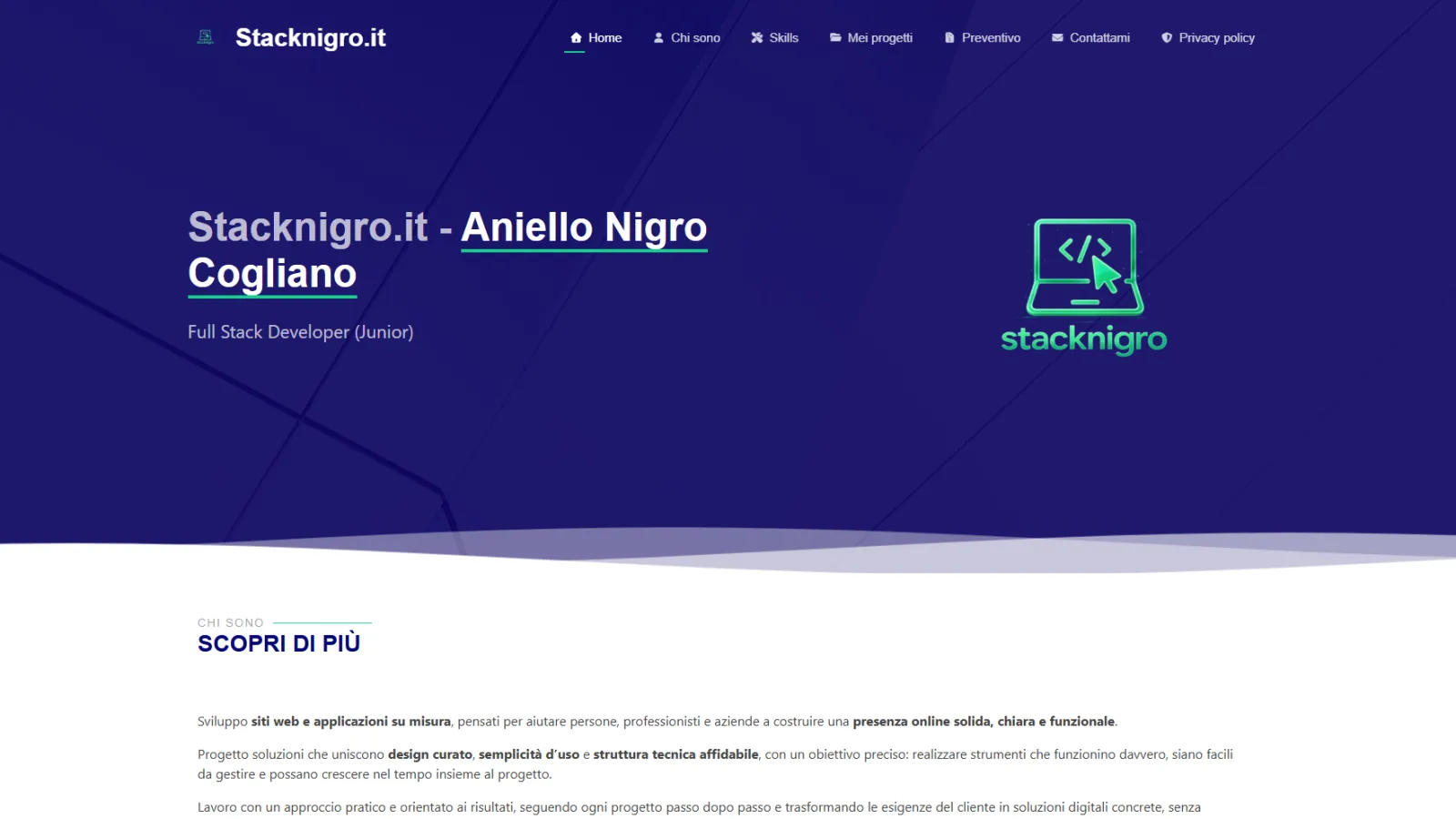 StackNigro.it – Mini CMS e piattaforma web full-stack